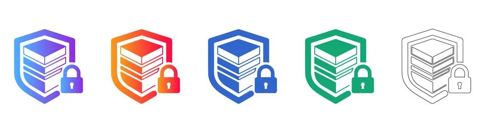 Secure Database Shield Icons Set Stock Illustration