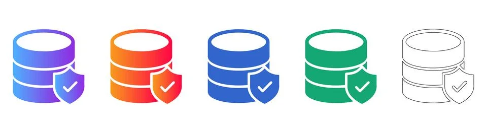 Secure Database Storage Icons Set Stock Illustration