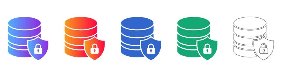 Secure Database Storage Protection Icons Stock Illustration