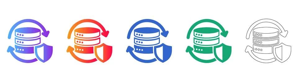 Secure Database Synchronization Icon Set Stock Illustration