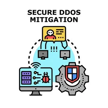 Secure ddos mitigation protecting network from cyberattack Stock Illustration