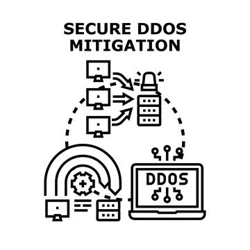 Secure ddos mitigation protecting server from cyber attack Stock Illustration