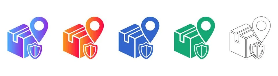 Secure Delivery and Logistics Icon Set with Location Stock Illustration