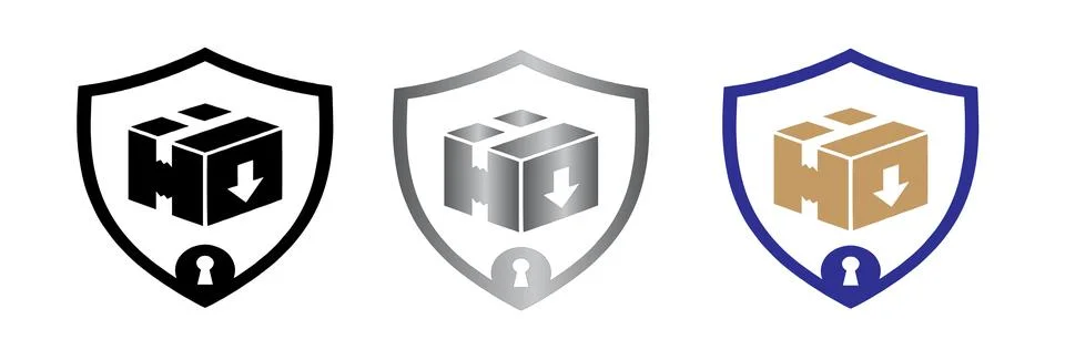 Secure Delivery Shield and Box Protection Icon Set Stock Illustration