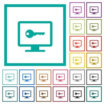 Secure desktop flat color icons with quadrant frames Stock Illustration