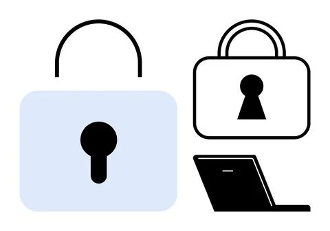 Secure Digital Access Representation with Padlock Icons and Laptop Stockillustratie