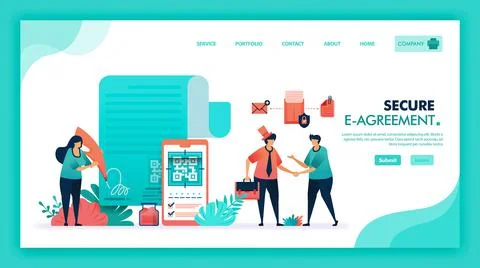 Secure digital agreement with password and QR code or barcode, People handsha Stock Illustration