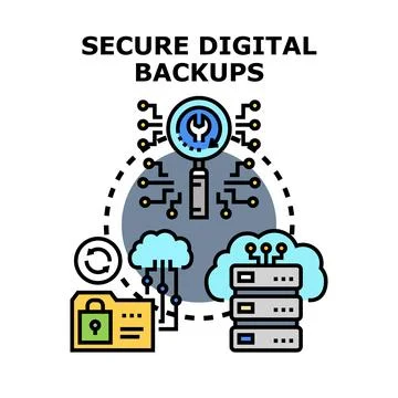 Secure digital backups protecting cloud data storage network Иллюстрация