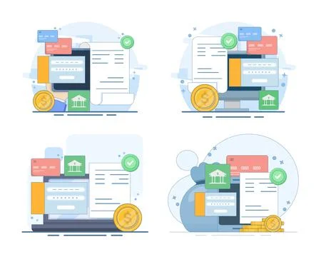 Secure digital banking set featuring online payment protection Stock Illustration