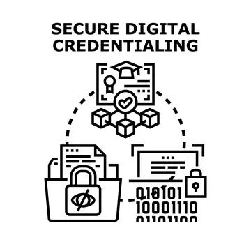 Secure digital credentialing protecting data privacy and certificates Stock Illustration