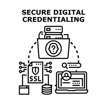 Secure digital credentialing system protecting online identity data Stock Illustration