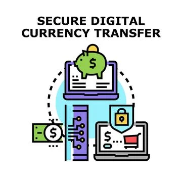 Secure digital currency transfer financial technology concept Stock Illustration
