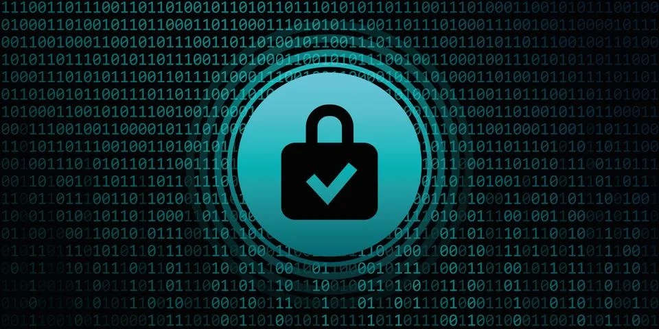 Secure digital data connection with lock binary code background Stock Illustration