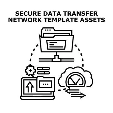 Secure digital data transfer network infrastructure communicating Stock Illustration