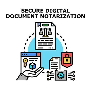 Secure digital document notarization concept vector illustration Stock Illustration