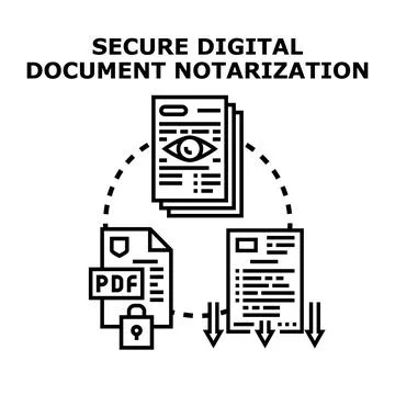 Secure digital document notarization process with electronic files Stock Illustration