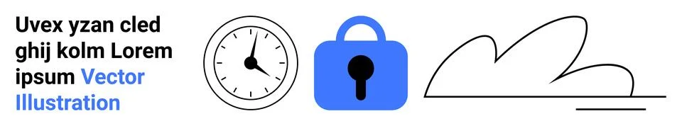 Secure Digital Information Concept with Lock, Cloud, and Clock Elements Stock Illustration