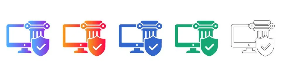 Secure Digital Infrastructure and Protection Icons Stock Illustration