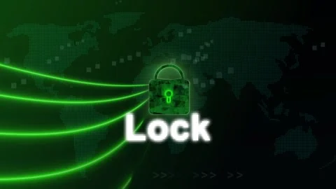Secure digital lock icon on global network. Secure digital lock green data... Video stock 337022075