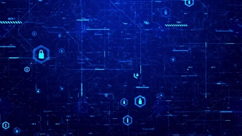 Secure Digital Network With Cyber Protection Lock Symbols Stock Footage 341359977