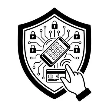 Secure Digital Payment and Mobile Banking Shield Vector Cybersecurity Icon Stock Illustration