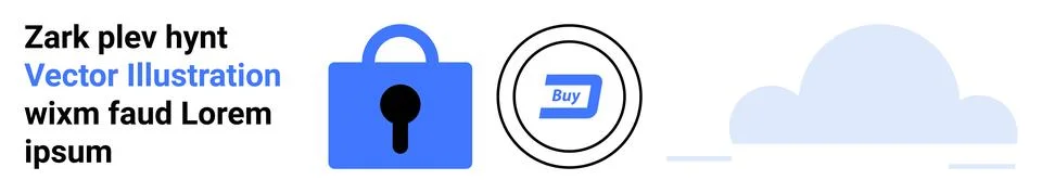 Secure Digital Payment Concept with Lock, Cloud, and Buy Button Icons in Bl.. Stock Illustration