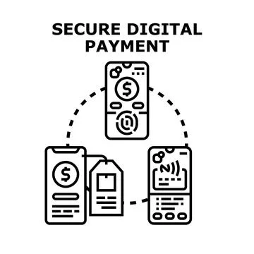 Secure digital payment concept with mobile apps Illustrazione stock