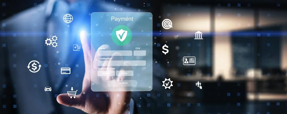Secure Digital Payment Systems Illustrated Financial technology concept. Foto stock