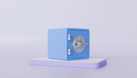 Secure Digital Safe Box Pastel Blue 3D Render Security Concept Financial Stock Illustration