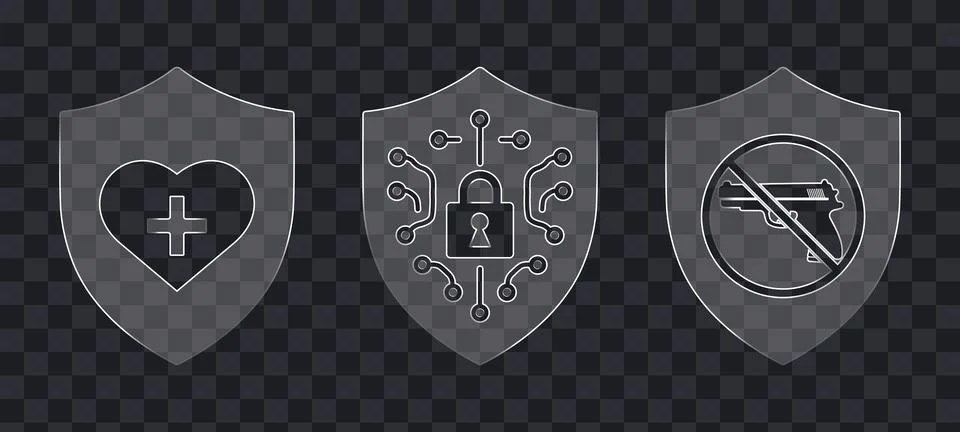 Secure digital shield with circuit pattern and padlock line illustration. V.. Stock Illustration