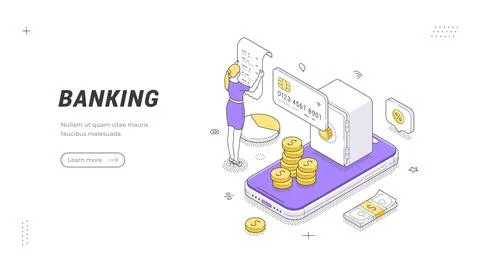 Secure digital transaction and electronic finance technology isometric banner Stock Illustration