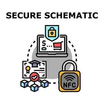 Secure digital transactions and certified data protection schematic Stock Illustration