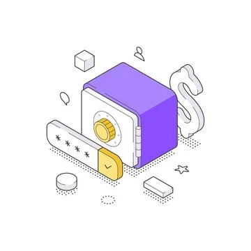 Secure Digital Vault And Data Storage Protection Isometric Vector Illustrat.. Stock Illustration