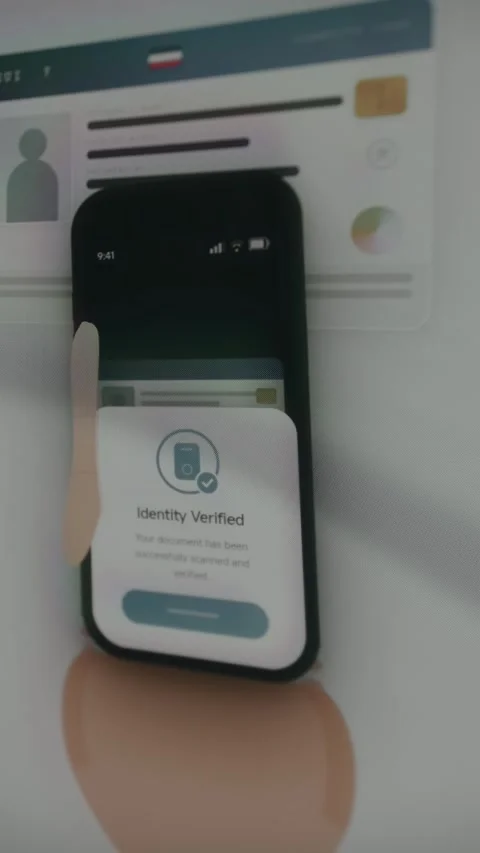 Secure digital verification process showing successful completion status Stock Footage 333835369