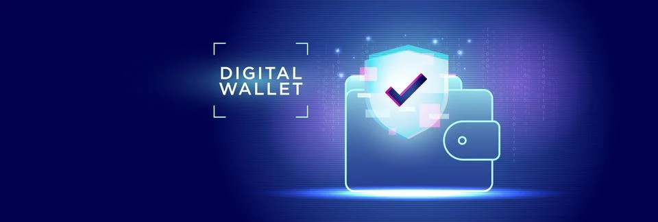 Secure Digital Wallet with Approved Shield Icon Stock Illustration