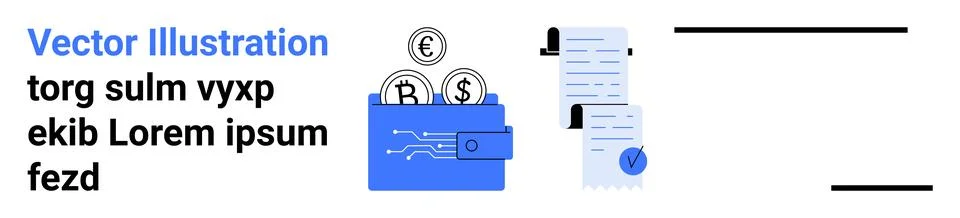 Secure Digital Wallet with Financial Documents and Currency Coins Stock Illustration