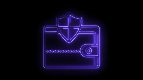 Secure digital wallet neon outline animation against black background Stock Footage 322975461