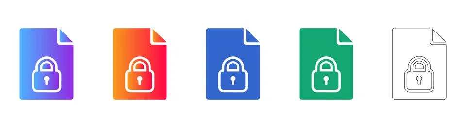 Secure Document and Data Protection Icons Stock Illustration