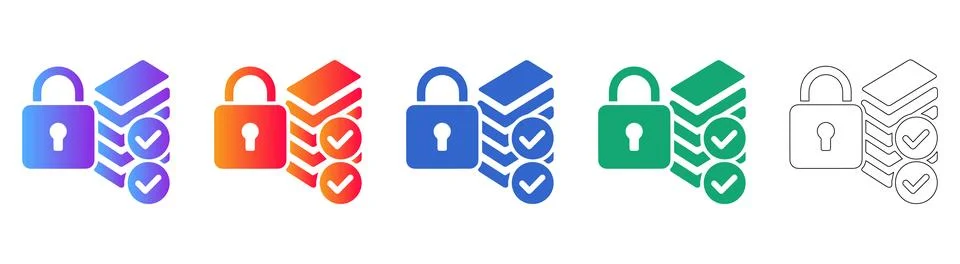 Secure Document and Data Protection Icons Stock Illustration