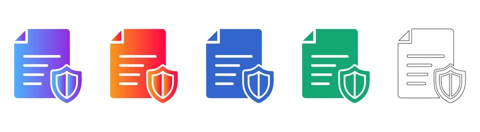 Secure Document and File Protection Shield Icons Stock Illustration