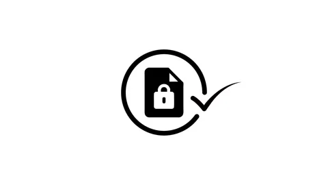 Secure document animation with padlock icon and checkmark symbolizing data .. Stock Footage 346497121
