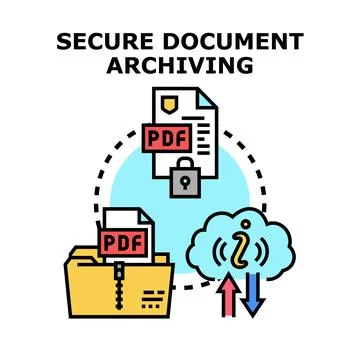 Secure document archiving transferring files to cloud storage Stock Illustration