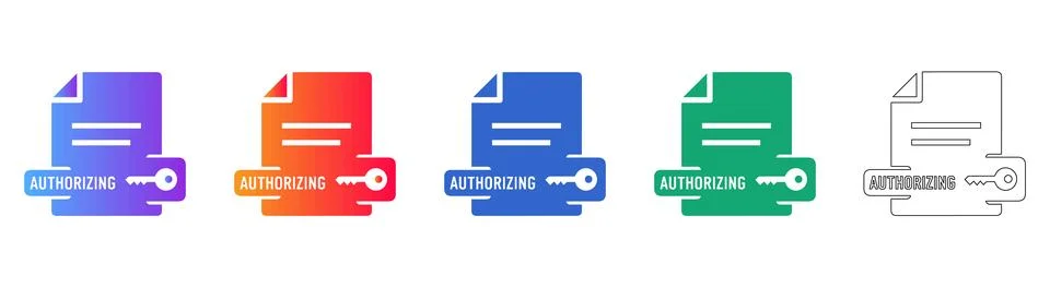 Secure Document Authorization Key Icons イラスト素材