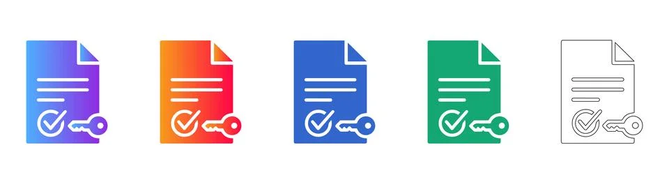 Secure Document Certification Icon Set Stock Illustration