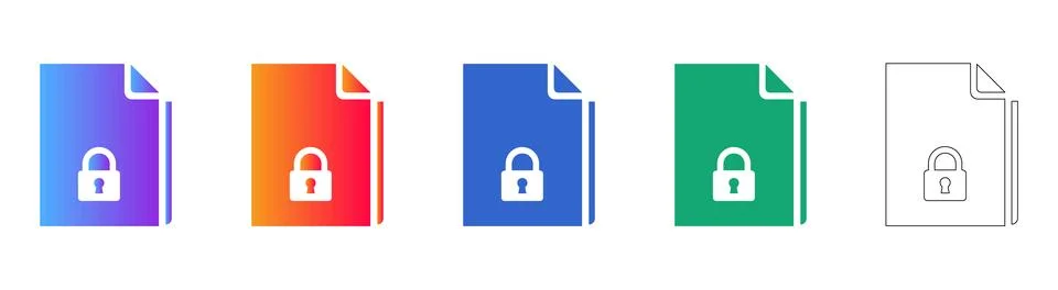 Secure Document File Icon Set with Lock Symbol Stock Illustration