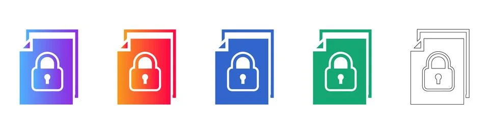 Secure Document File Icon Set in Multiple Gradient Styles イラスト素材