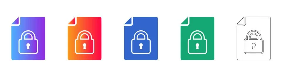 Secure Document File Lock Icons 库存插图