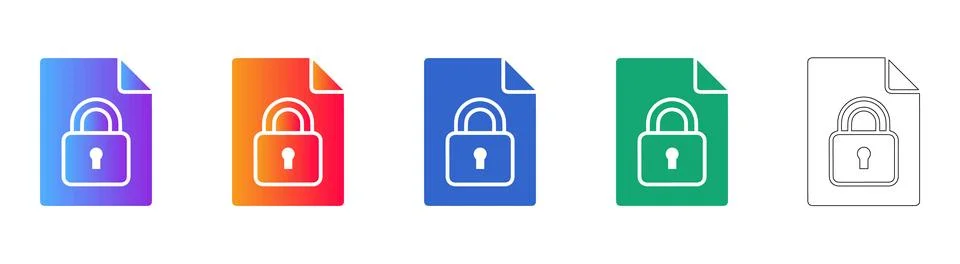 Secure Document File Lock Icons Set Illustrazione stock