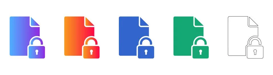 Secure Document File Lock Icons Illustrazione stock