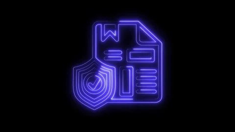 Secure document file with shield protection neon style on a black background Stock Footage 312310477